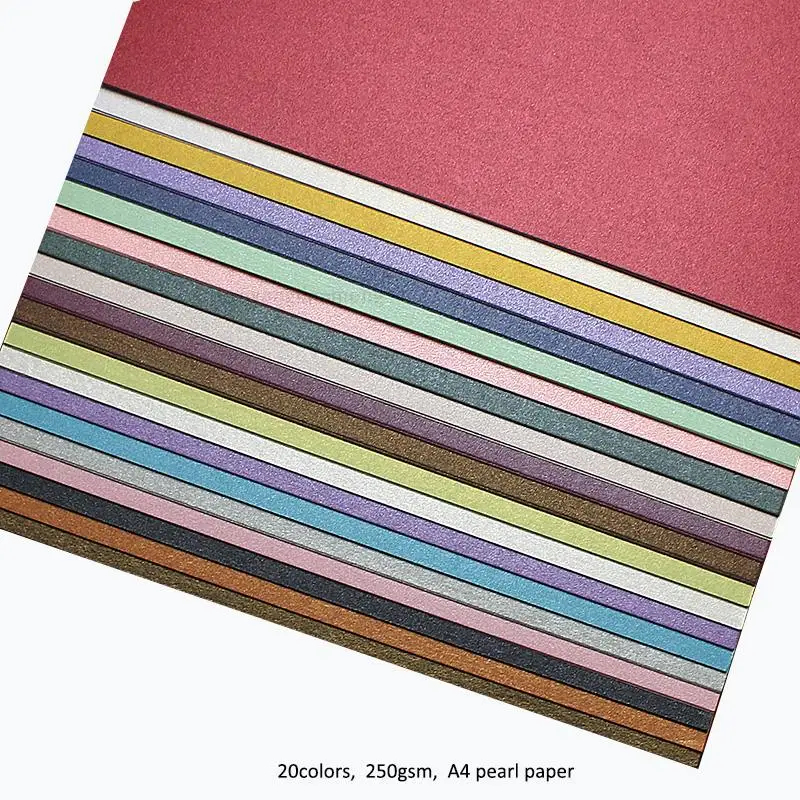 50pcs/lot fast shipping A4 size 21x29.7cm 250gsm Pearl Paper Double Surafces 20colors For Diy Gift Craft MODELS CARDS