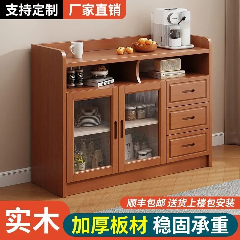 Solid wood dining side household tea cabinet living room dining side multi-functional log storage cabinet kitchen locker