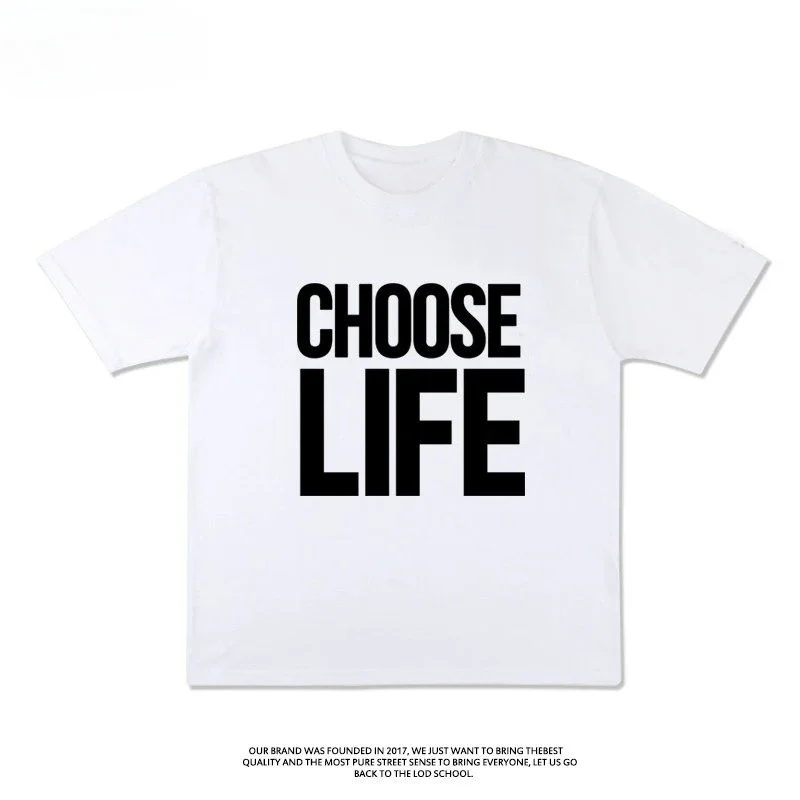 CHOOSE LIFE Fun English Kurzarm-T-Shirt – Sommerliches, trendiges Unisex-Oberteil aus reiner Baumwolle mit halben Ärmeln für Herren und Damen – Detail 3