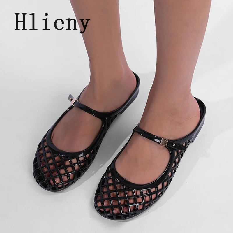Liyke Summer Hollow Out Round Toe Buckle Strap Loafers Ladies Casual Flat Heels Mules Slippers Vacation Beach Shoes Women Slides