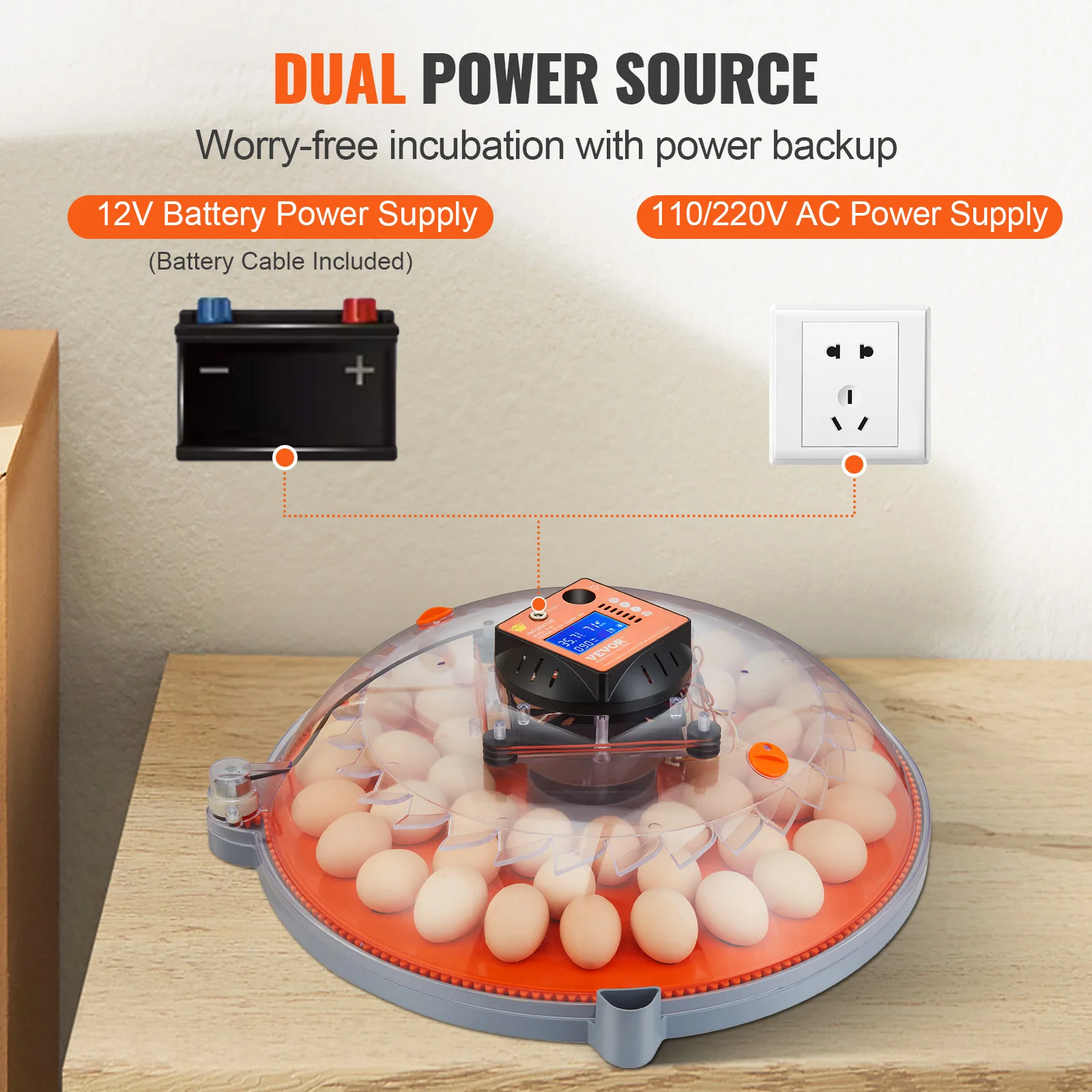 VEVOR-Incubadora Automática de Ovos com Exibição de Temperatura e Umidade, Egg Turner para Frango, Ovos para Chocar, 48 Ovos, 360 °