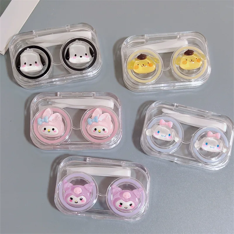 

Kawaii Sanrio Kuromi Contact Lenses Box Portable Beautiful Pupil Storage Box Case Tweezer Suction Stick Set for Travel Holder