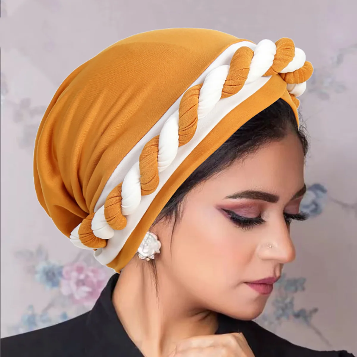 

India Braid Jersey Turban Hats Beanie Bonnet Canner Headwear Chemo Caps Muslim Women Hijab Hat Hair Loss Covers Turbante Mujer