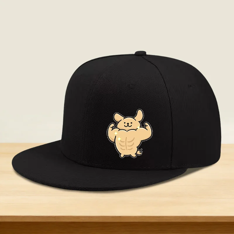 A Hip-hop Cap Featuring a Muscle Puppy Print Design, with a Flat Brim and High Crown. Suitable for Both Men and Women, This Outd