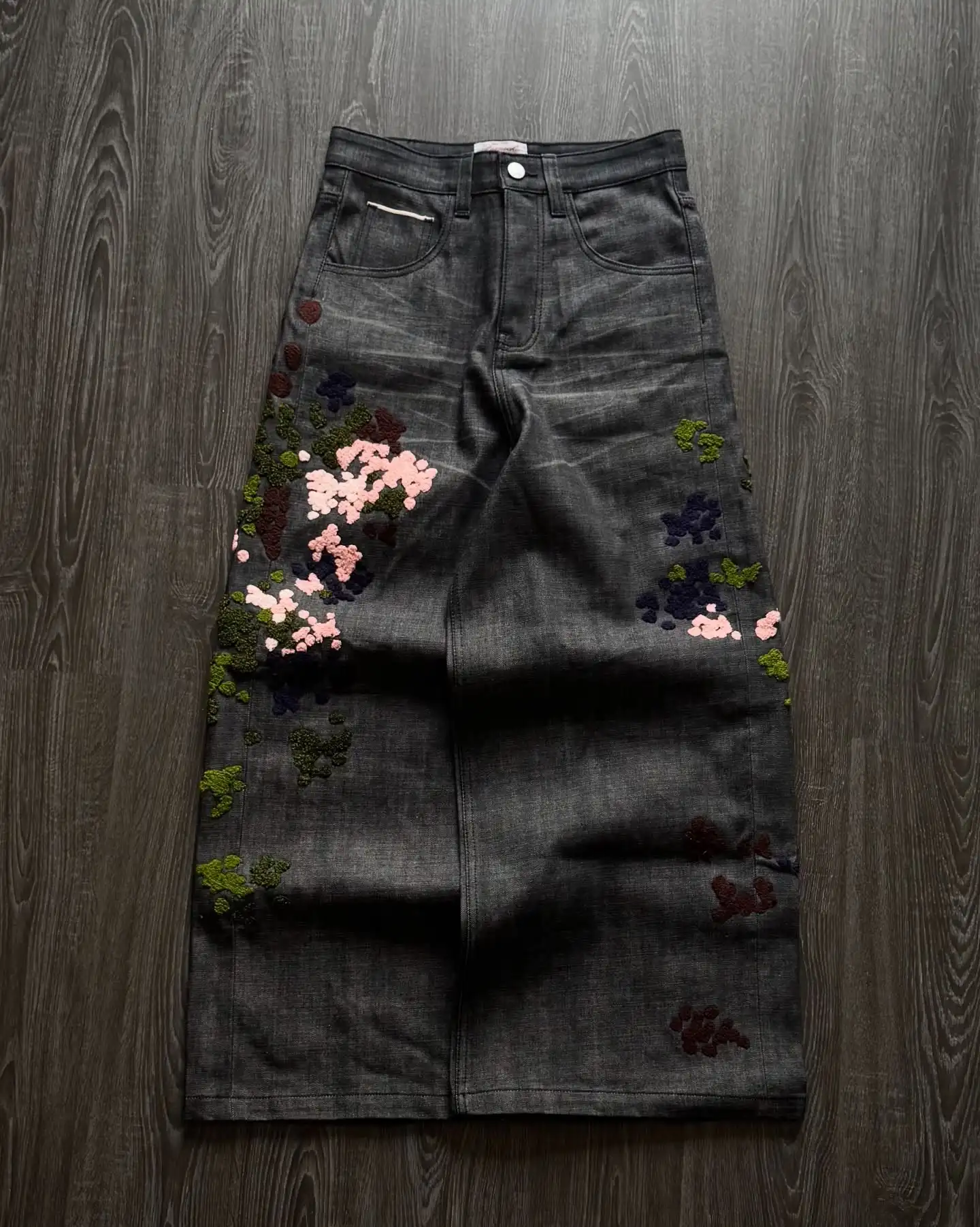 Y2K جينز فضفاض عتيق الوريد تزهر selvedge الدينيم السراويل الرجال والنساء قماش الدنيم الهيب هوب الأمريكية الشارع الشهير جينز واسع الساق