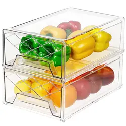 Refrigerator Organizer Bins with Pull-out Drawer, Stackable Fridge Drawer Containers, BPA-free Drawable Clear Storage Cases