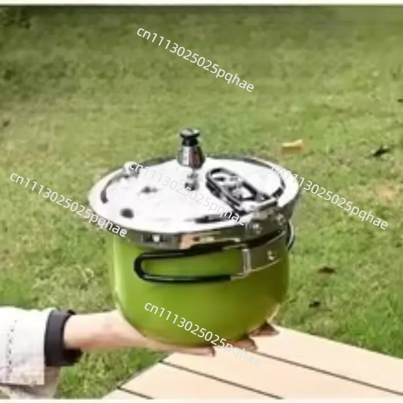 Outdoor Portable Mini Explosion-proof 304 Stainless Steel Compact Pressure Cooker with Folding Handles for Self-driving Camping