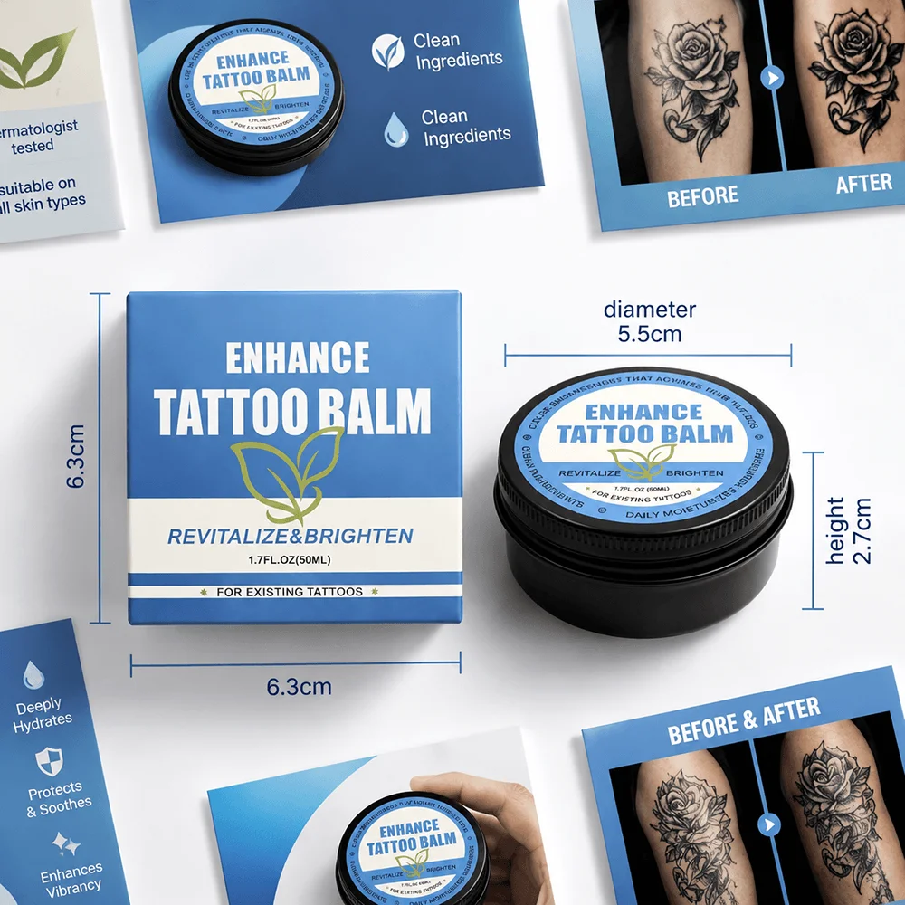 Tattoo Aftercare Balm Cream Heal Hydrate & Brighten Tattoos Natural Vegan Ingredients Petroleum-Free Moisturizing Fresh Old Ink