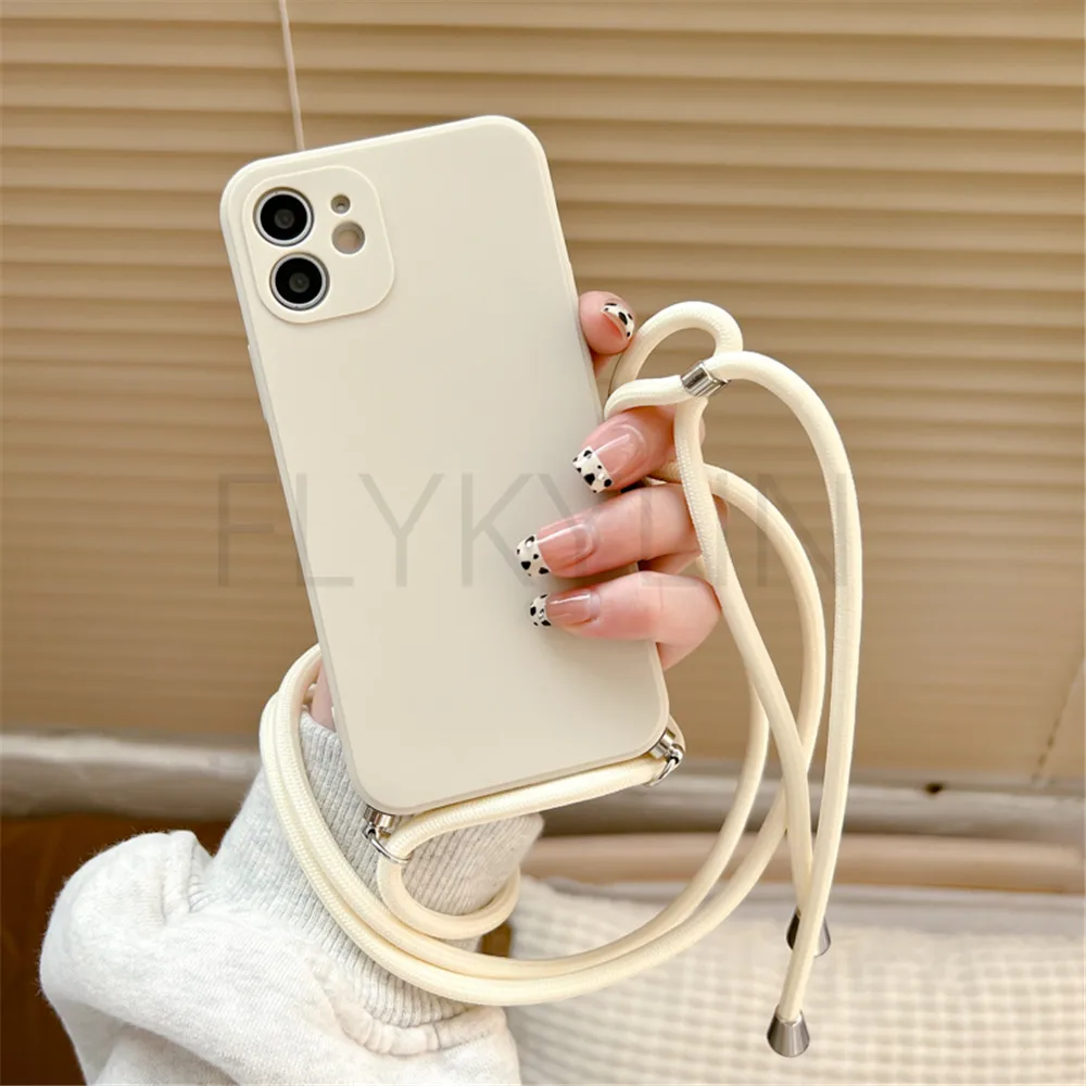 Crossbody Necklace Lanyard Cord Strap Chain Case For Xiaomi Redmi 14C 13 13C 4G Soft Silicone Cover For Xiaomi 14T Pro POCO C65