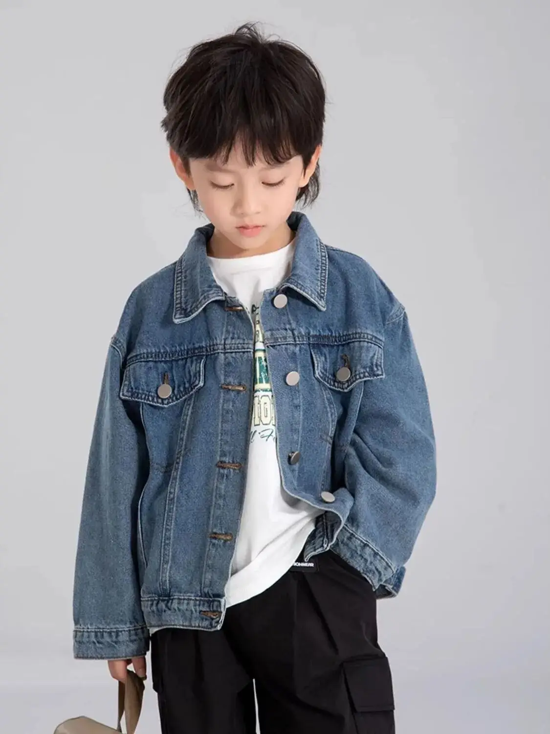 Teenage Girls\'  Denim Jacket Spring and Autumn New Boys\' Casual Cool Handsome Denim  Coat Children\'s Top