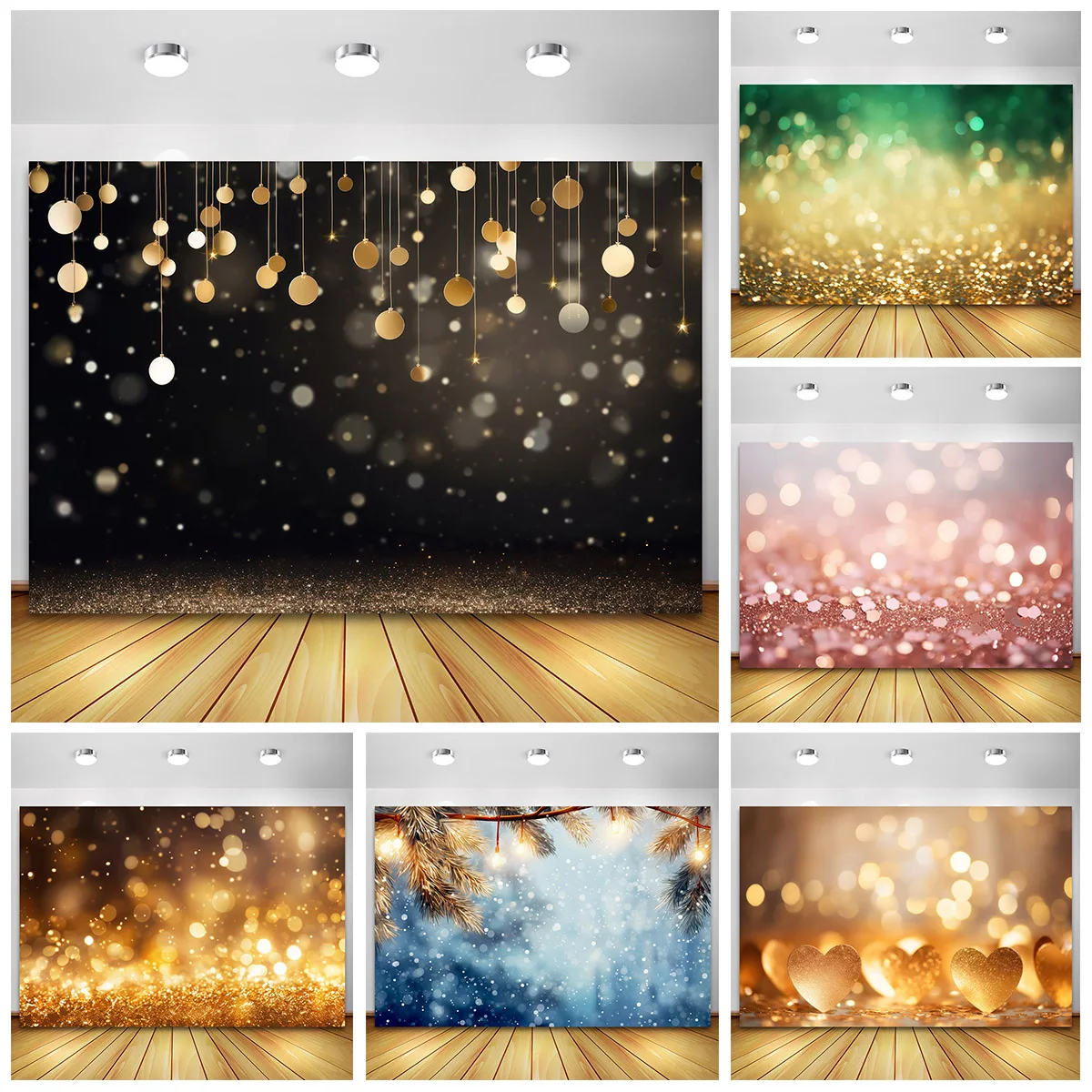 

Christmas Background for Photography Black Golden Green Pink Glitters Family Party Banner Kids Portrait Photozone Photo Backdrop