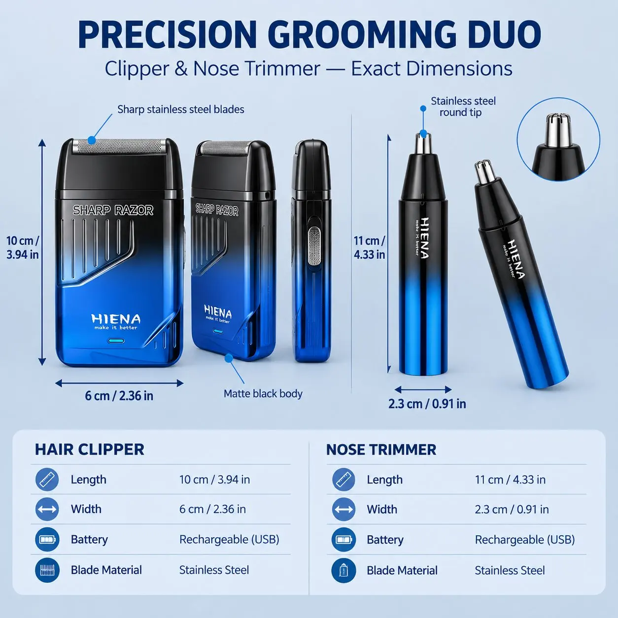 HIENA Electric Bread Trimmer Set For Men Professional Nose Hair Removal Gradient Color Cordless Haircut Machine Barber Shop
