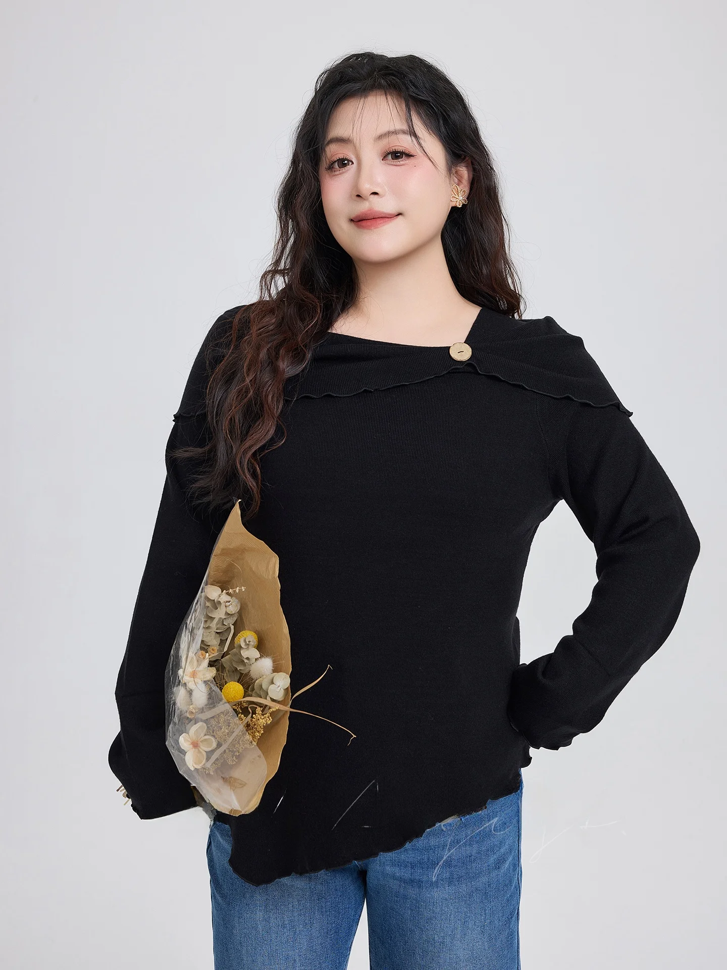 

Warm Knitted Sweater Long Sve Large Collar Design Winter New Sle Inner Wear Ladies Faion Soft Comfortable Daily irt
