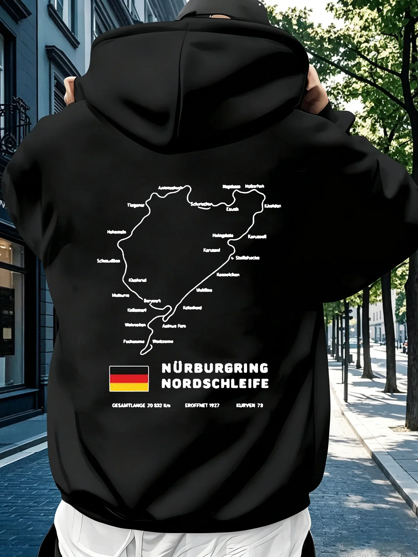 Trendy Minimal Race Track Map Back Graphic Hoodie For Men Women Unisex Loose Streetwear Pullover Autumn Winter Fleece