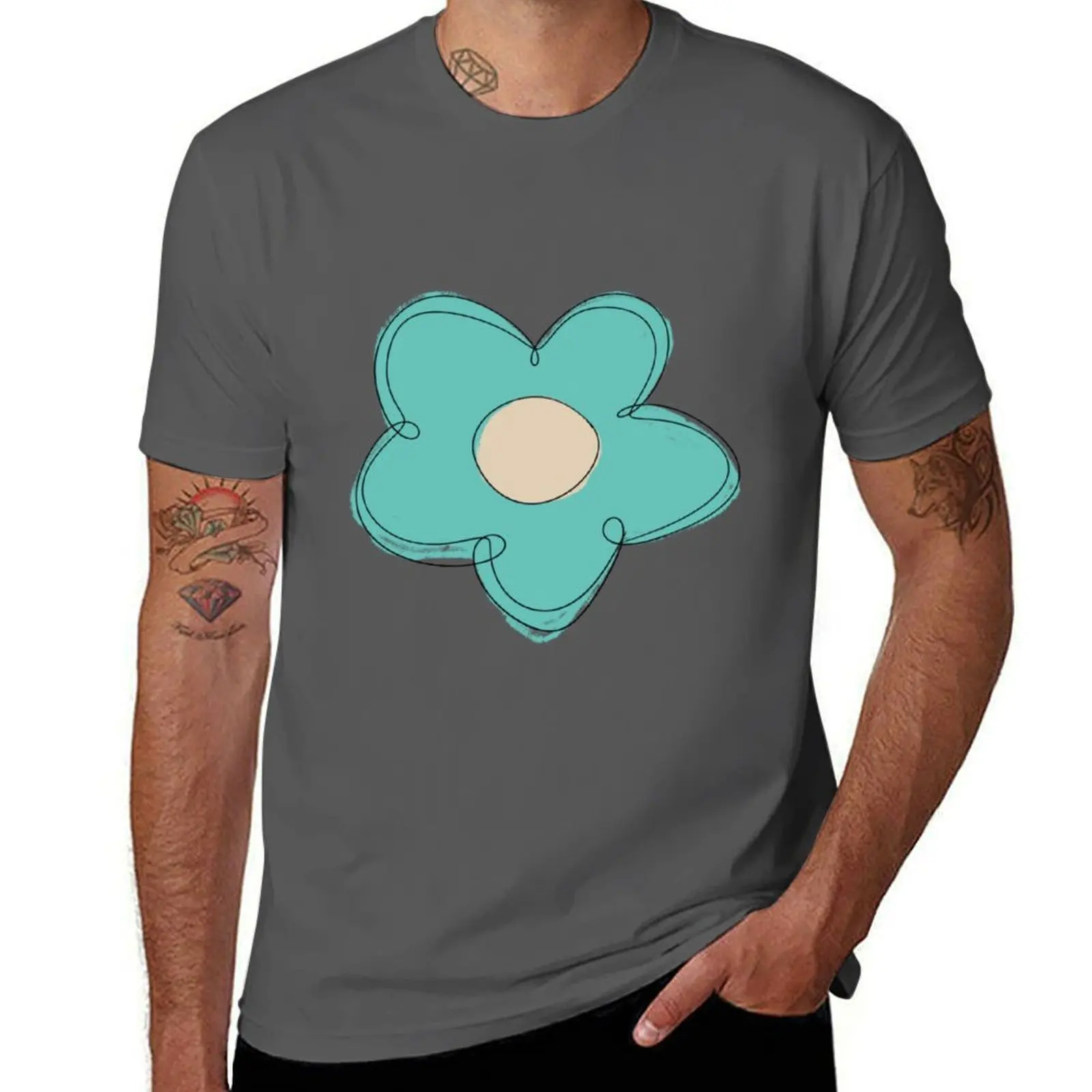 

A Single Cyan Flower T-Shirt anime t shirts for man cotton t shirt pack T-Shirt