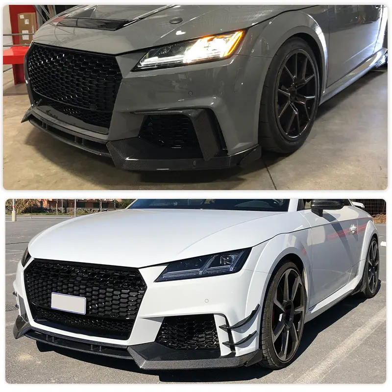 Car Front Bumper Lip Spoiler with Splitters for Audi TT RS TTRS 2016-2018 Front Lip Chin Apron Guard Body Kits Carbon Fiber