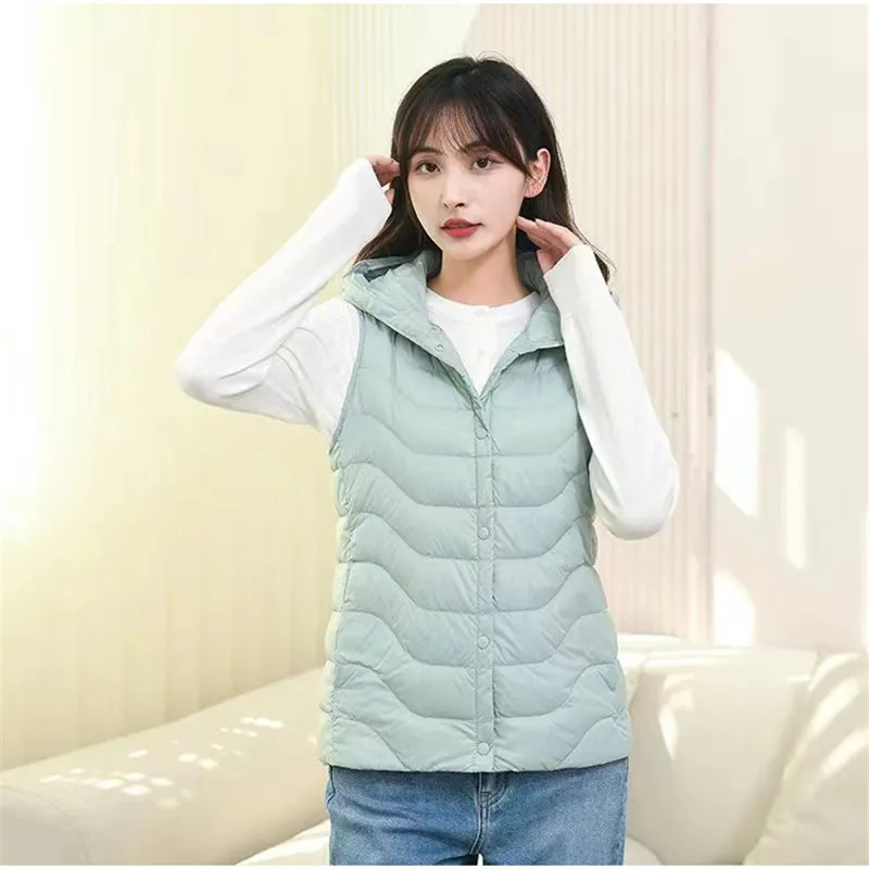 Herbst Winter Frauen Weste Mit Kapuze Jacke Warme Licht Weiße Ente Unten Weste Parkas Weibliche Einreiher Sleeveless Tank Mantel