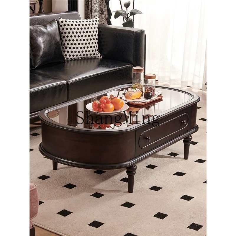 

ZYY retro glass storage coffee table premium black antique solid wood coffee table