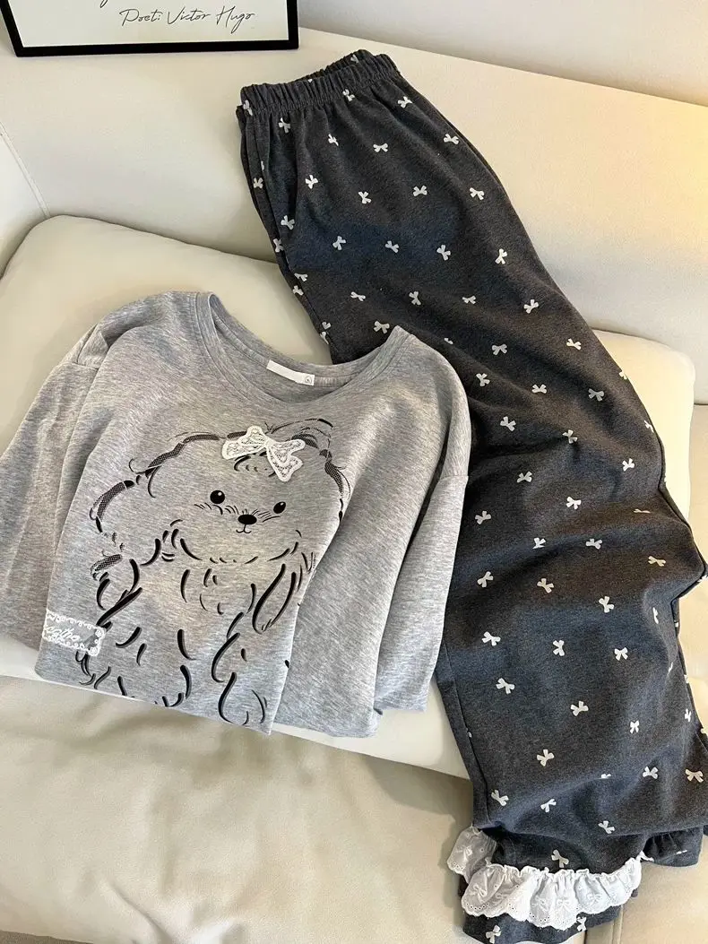 plus Size Sleepwear Set Casual Comfortable Home Clothes Large Size Cartoon Print Soft Long Sleeve round Neck Pyjamas for plus...