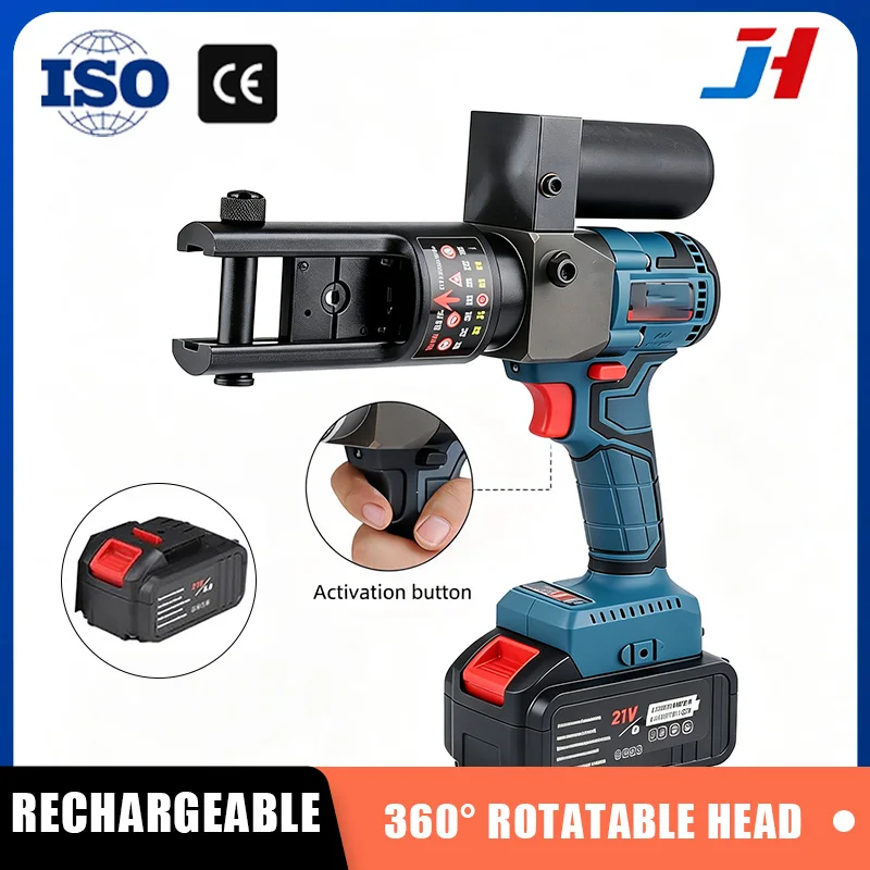 Hydraulic Crimping Tool Kit 60-120KN 18V 5.0Ah 360° Rotating Head for 16-400mm² Terminals DTL/GTL Copper Aluminum with Dies