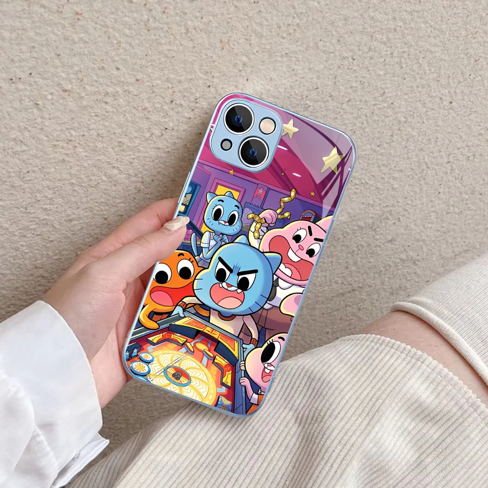 Anime-World-of-Gumball Phone Case For iPhone 15 13 12 Mini 11 Pro XS Max X XR 14 Plus Tempered Glass Cover