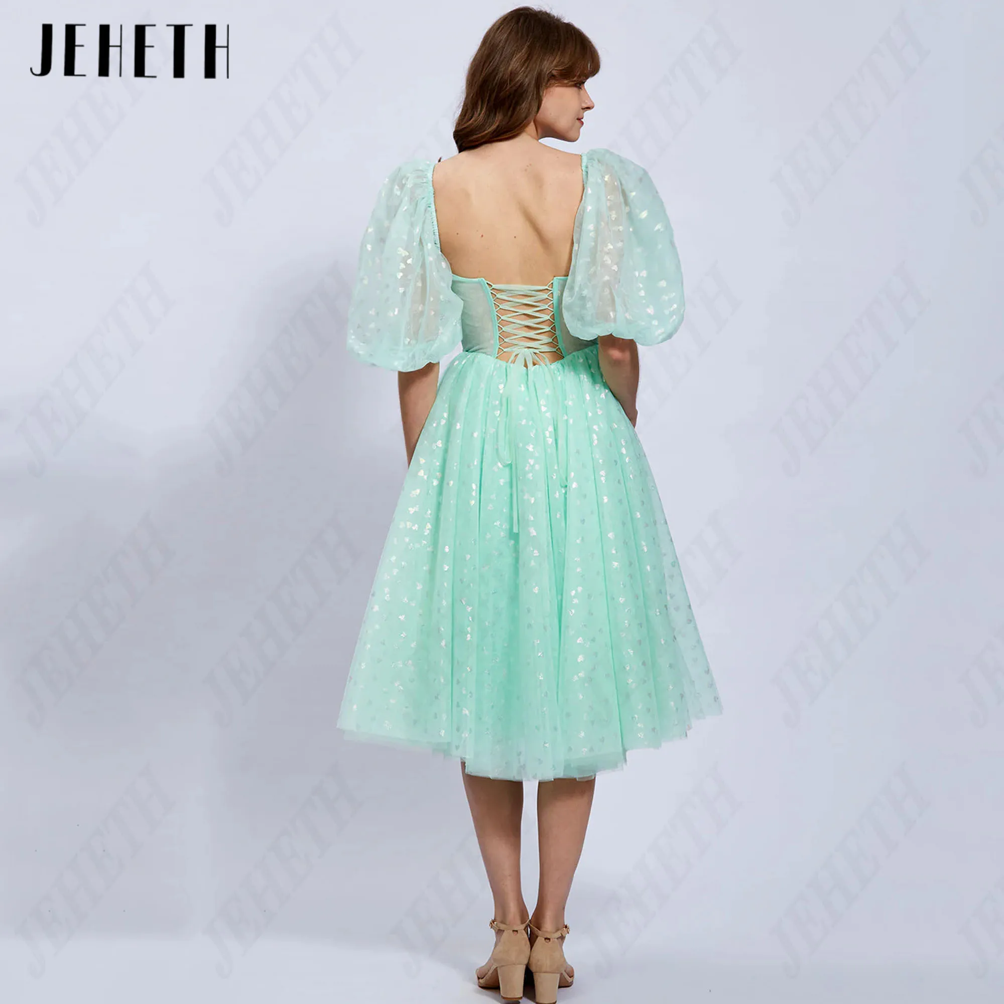 JEHETH Mini Heart Prom Dress 2024 Sweetheart Tulle Evening Gowns Woman Corset Back A-Line Ankle Length Formal Occasion Dresses