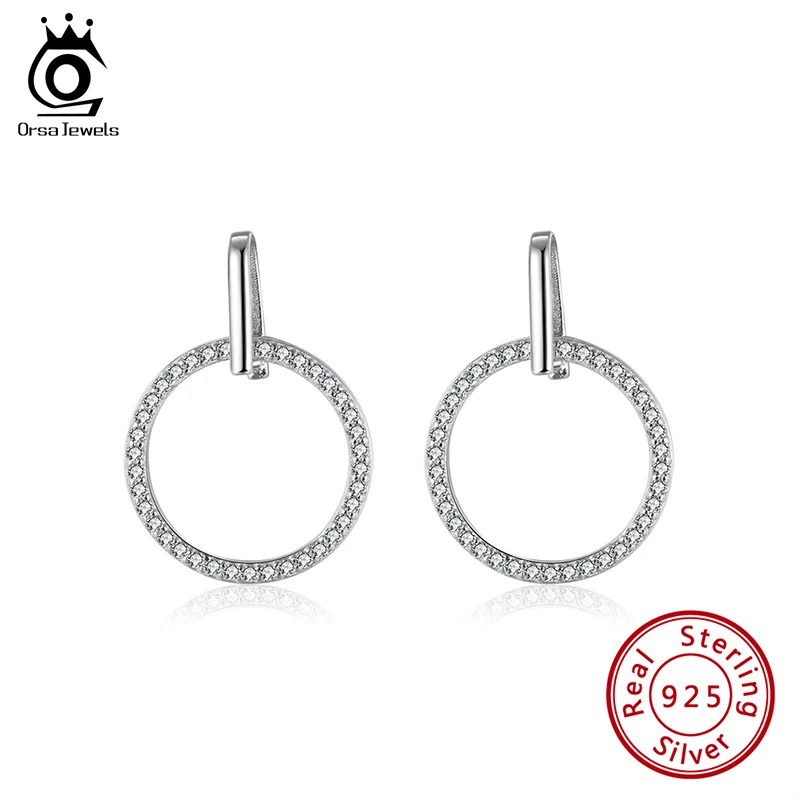 

ORSA JEWELS Genuine 925 Silver 5A Clear CZ Earring Dainty Hoop Earrings For Women Party Hoop Earring Fashion Accesoories APE23