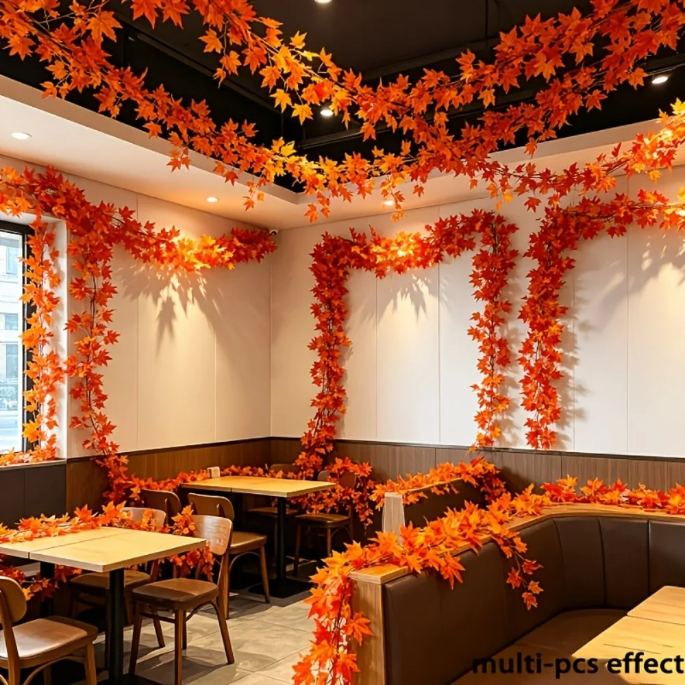12pcs Set Total Length Approximately Artificial Maple Leaf in Red Orange Yellow Gradient Rattan Autumn