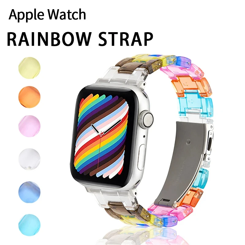 

Rainbow colors Band For Apple Watch Strap 876 5 4 3 SE 42MM 38MM 44MM 40MM Fashion Strap For iWatch 41MM 45MM Smart Watch correa