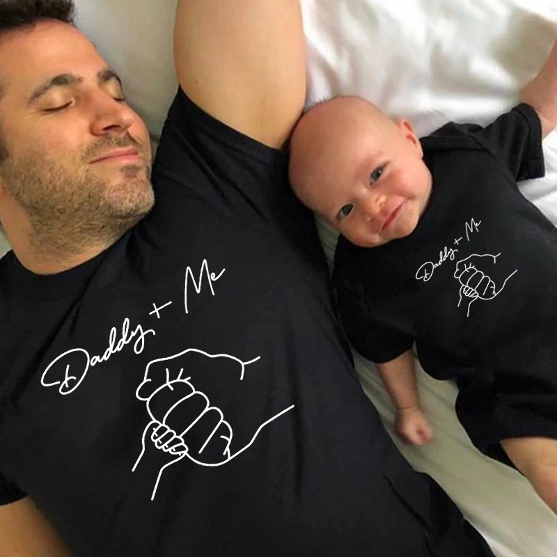 Daddy and Me Family Matching Outfits Fist Bump Print Short Sleeve T Shirts Look Dad Baby Girl Tees Father Son Matching Clothes