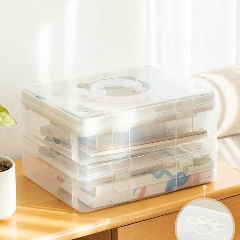 二重層スタッカーキャリーボックスは、文房具、スクラップブッキング、アートベストセール用のハンドル付きの透明なプラスチックオーガナイザーストレージボックス