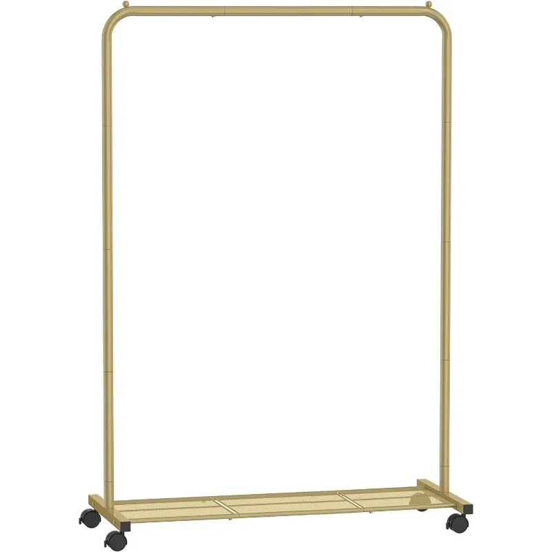 

Clothes Rack with Wheels, Clothing Rack for Hanging Clothes, Rolling Garment Rack,with Dense Mesh Storage Shelf, 2 Brakes