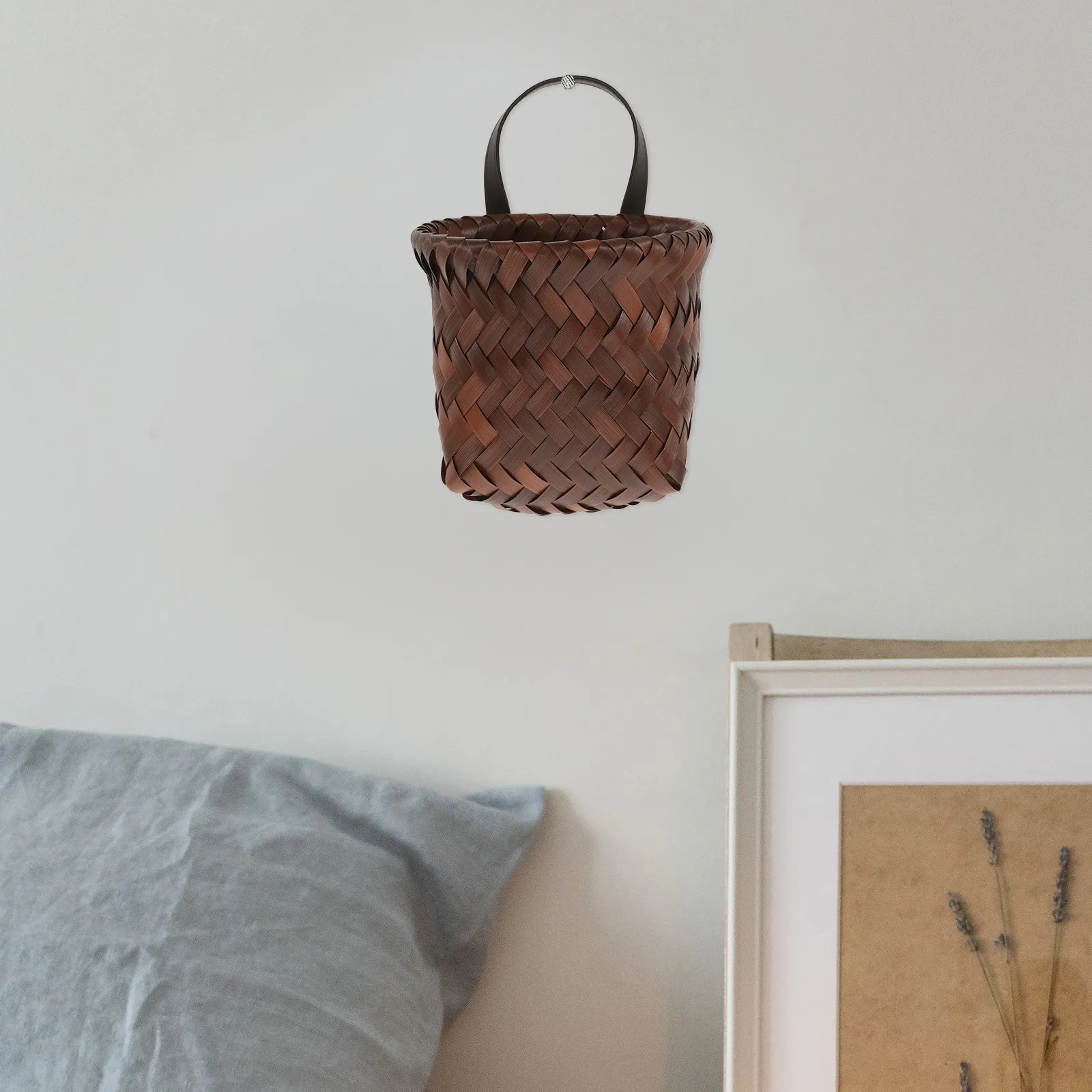 Rustic Style Woven Wall Basket for Kitchen Storage Fruit Vegetable Garlic Ginger Seasoning Bread Cans Decorative Hanging