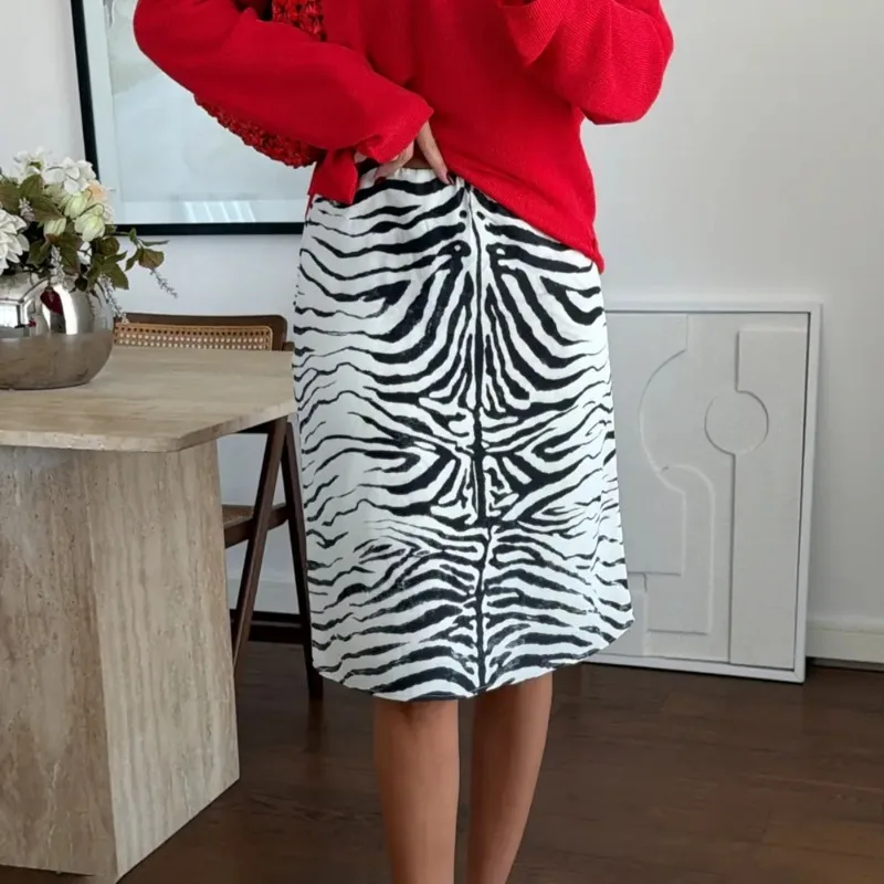 Tuularose Fashion Zebra Print High Waist Skirts Front Ruched Straight Autumn Vintage Street Women's Bottom Elegant Casual Skirts