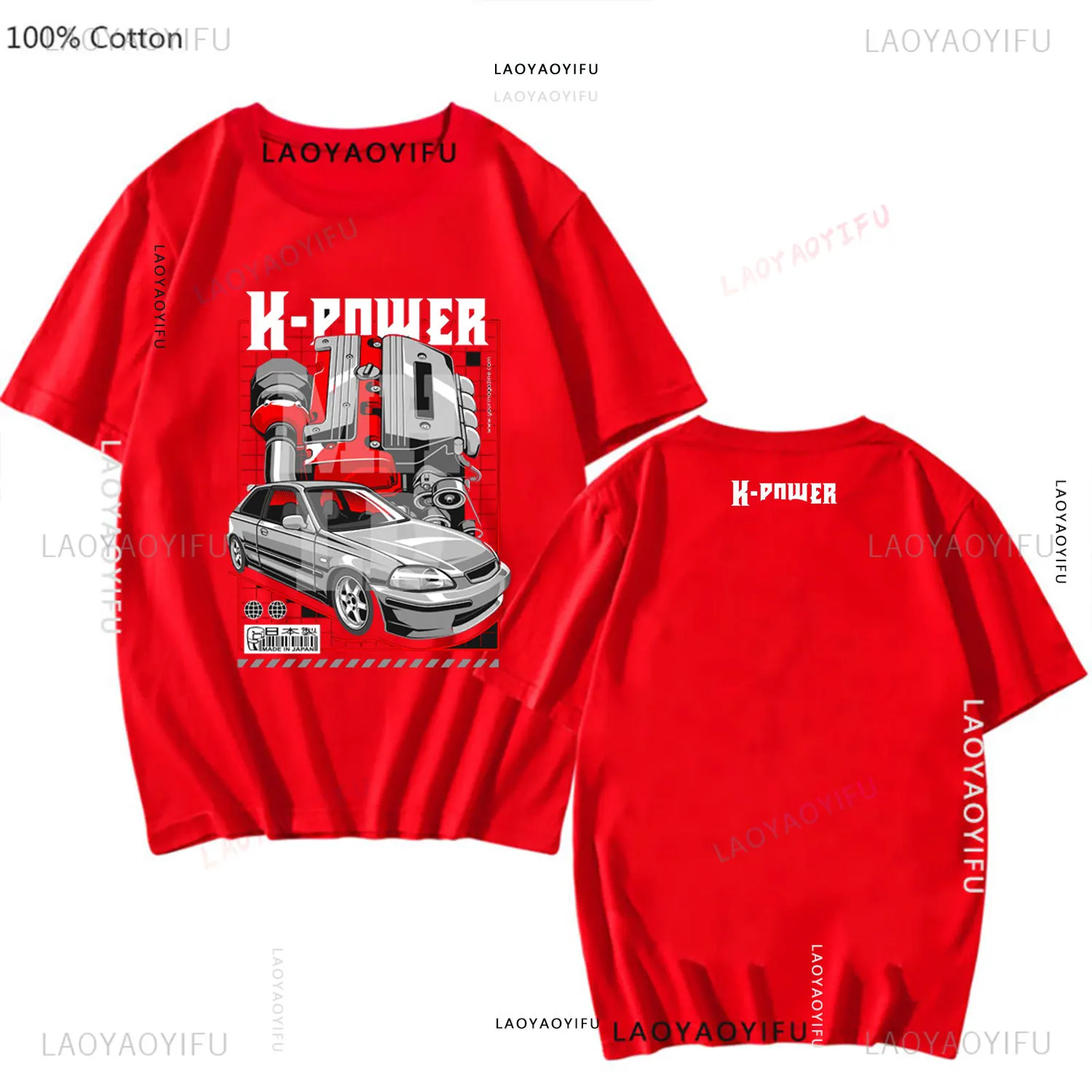 Hot Sale JDM 100%Cotton Classic Japanese Car Fans Civic EK Man‘s T-SHIRT Civic Type R Ek9 Revving Over Car K-Series Engine Tops