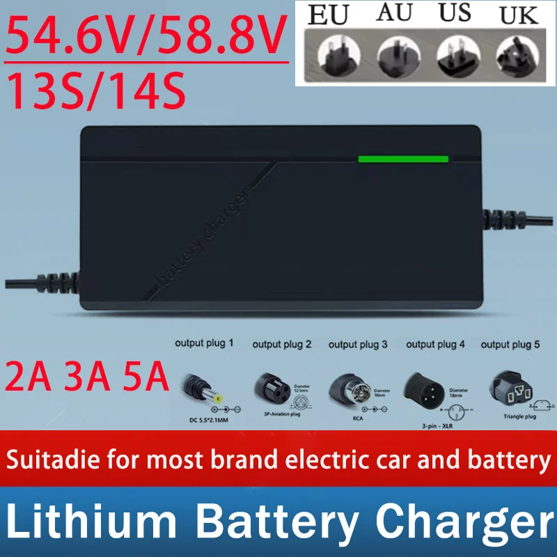 48V 52V 2A 3A 5A lithium-ion charger 13S 14S 54.6V 58.8V 18650 21700 battery charging 5A fast intelligent charger