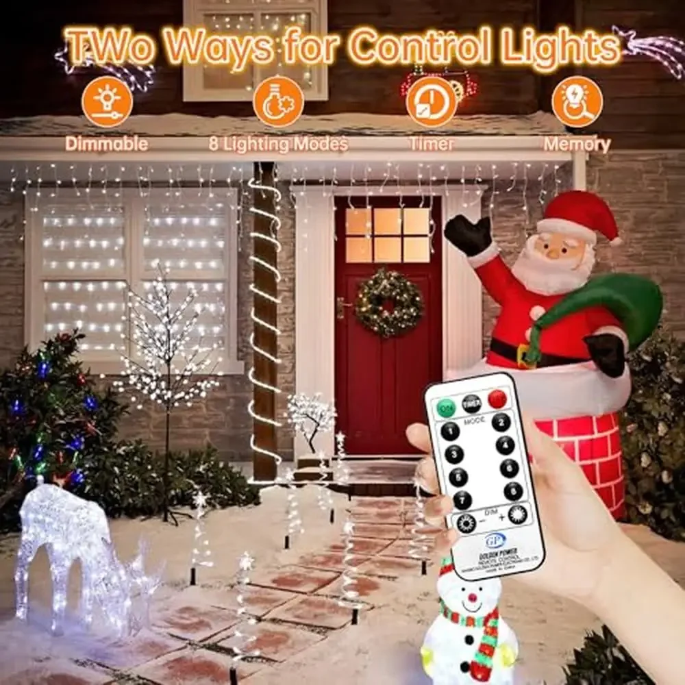 Christmas String Lights 124FT 1200 LED Outdoor Curtain Fairy Light Timer & 8 Modes Warm Decor Party Wedding Holiday