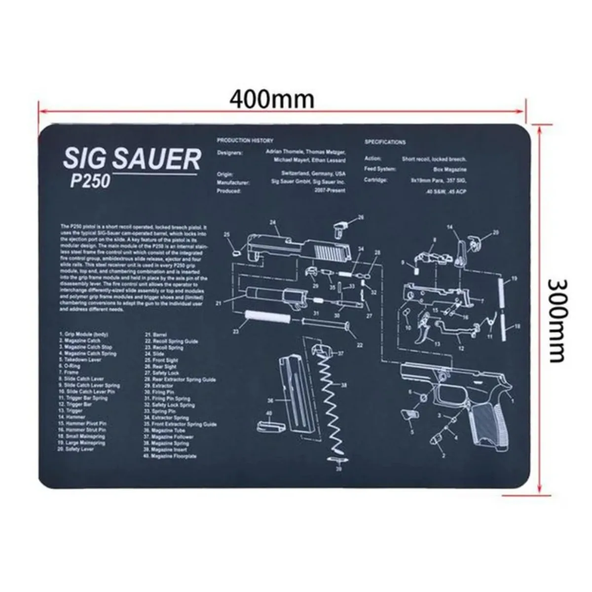 Tactical CZ Shadow 2SA Glock Sig Sauer P250 Punisher P320 P365 Gun Cleaning Mat With Parts Diagram Instructions Mouse Rubber Pad