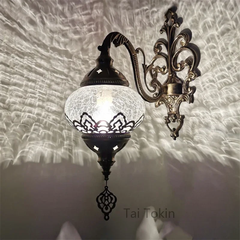 European personality retro exotic restaurant hotel bar cafe decoration Turkish hollow ice crack decoration wall lamp LX102212