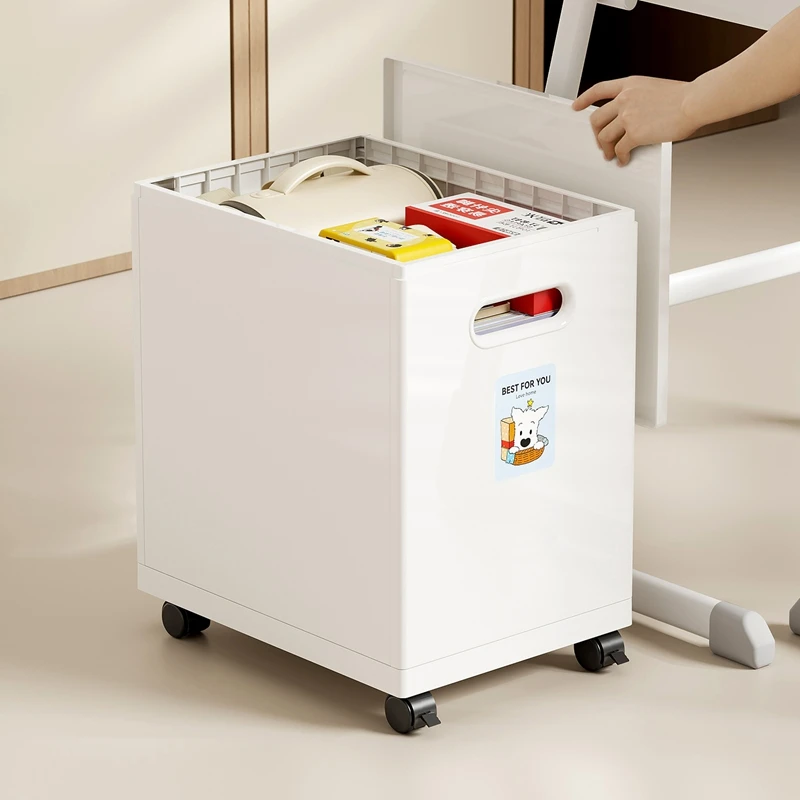 UFORU Rolling Storage Box with Wheels & Lid, Large‑Capacity Book File Organizer, Cream Mini Container for Dorm Study Office Home