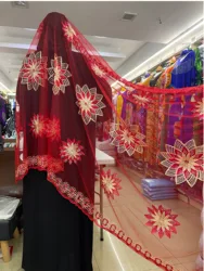 2024 Moslim Mode Hijab Sjaal Vrouwen, Afrikaanse Sjaals, Hoofddoek, Turks, Indian, Arabische Foulard, Net Hijab, Borduurtulband