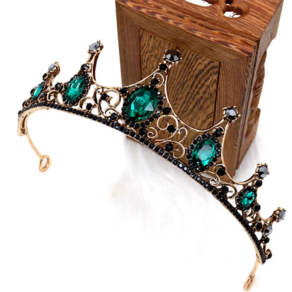 Retro Emerald Green Bridal Tiara Crown for Wedding Engagement Party Elegant Crystal Hair Accessory Lightweight Fade Resistant