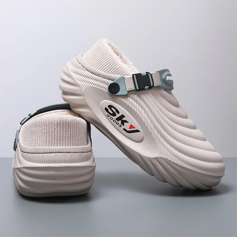 メンズ コットン裏地付き アウトドア ビーチスリッパ 秋冬用 ソフトソール 滑り止め カジュアル スリッポン 快適な履き心地