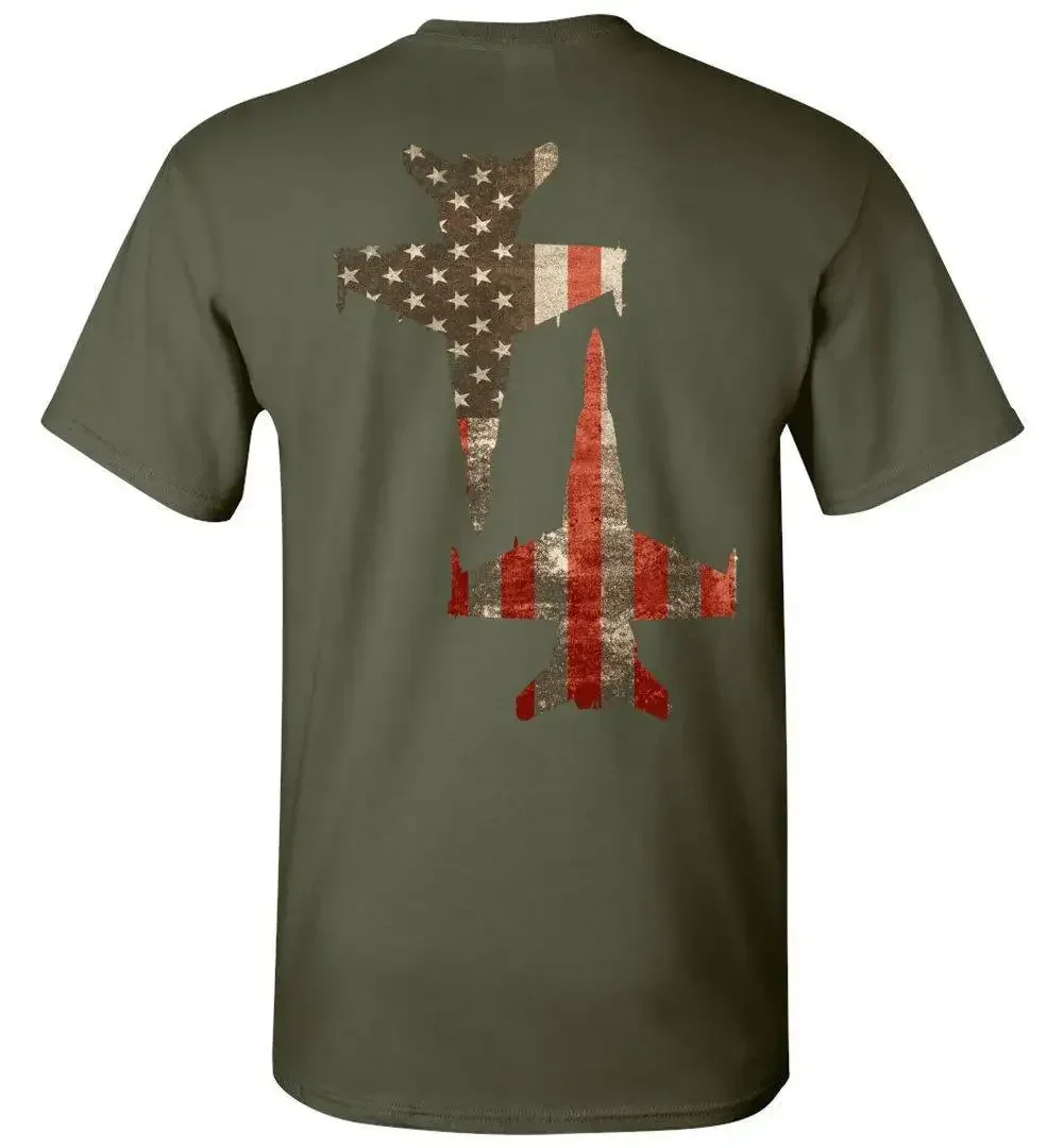 American Flag F/A-18 Super Hornet Fighter and Attack Aircraft T Shirt 100% Cotton Short Sleeve O-Neck Casual T-shirts Size S-3XL