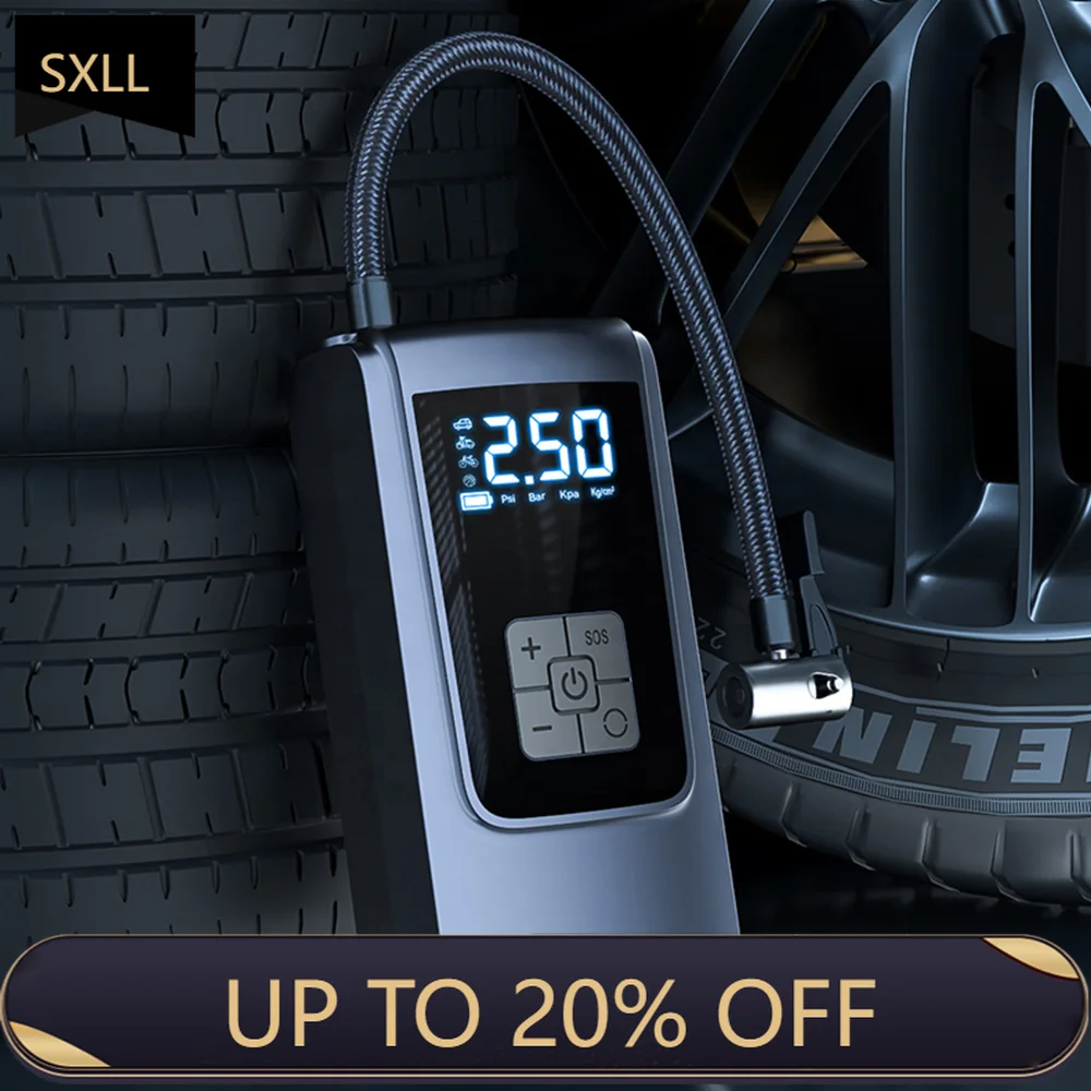 

SXLL Portable Air Compressor Car Charging Tire Inflator Electric Pump Light Emitting Diode Flash Screen with Car, Motor, Bicycl
