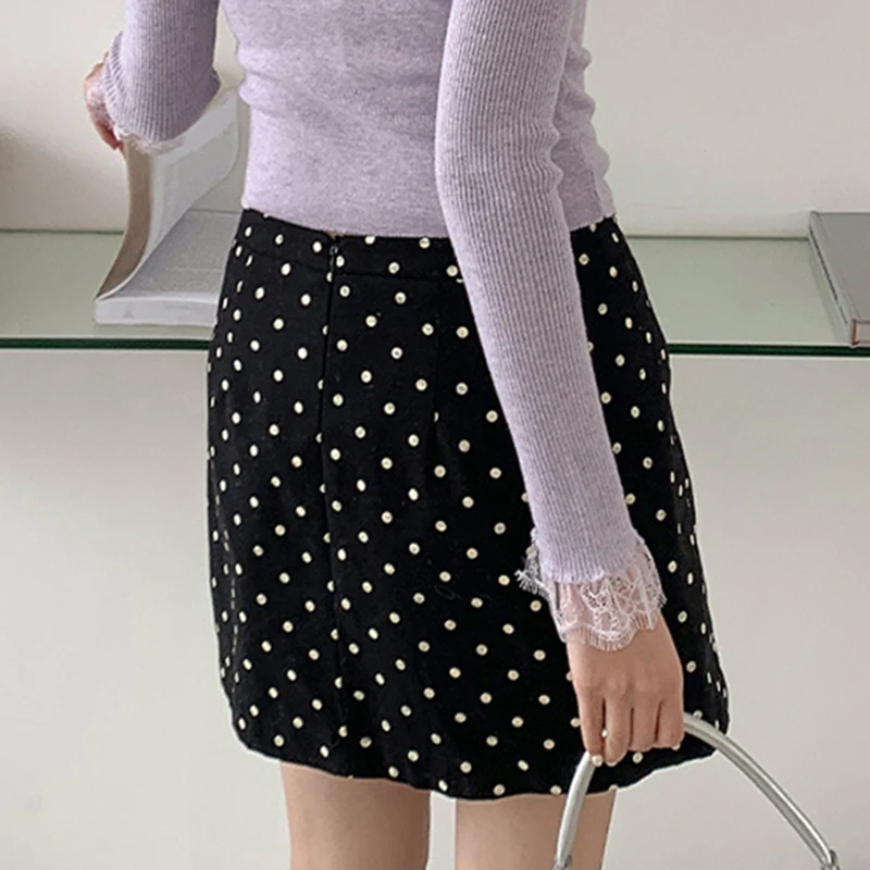 Gonna a trapezio stampata a pois alla moda coreana Gonna corta estiva a vita alta da donna Donna Semplice pendolarismo All Match Minigonna da donna
