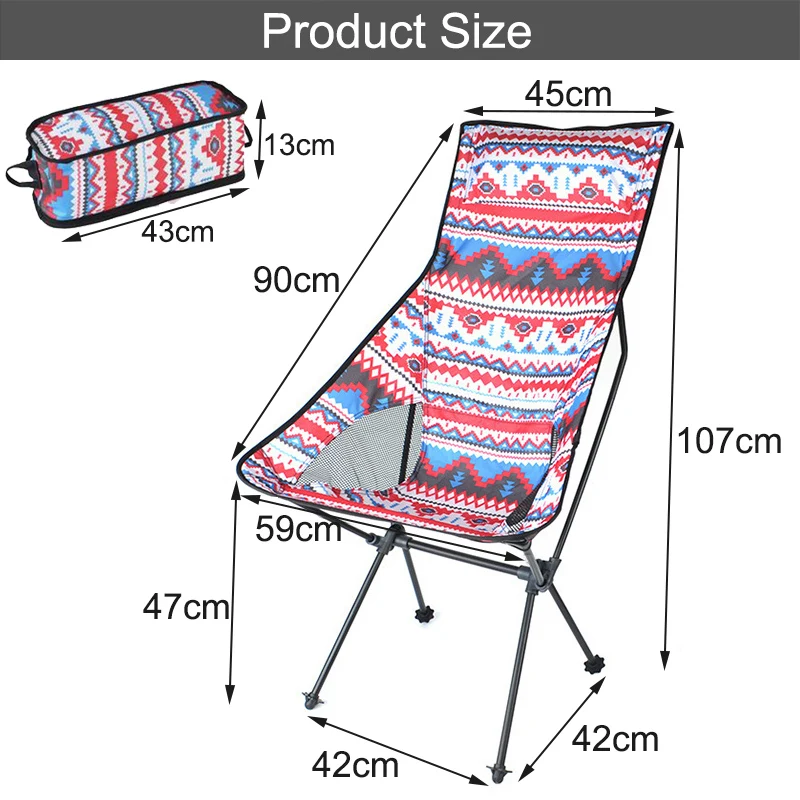 Long Ethnic Folding Chair Beach Moon Chair Detachable Portable Travel Ultralight Footstool Outdoor Camping Fishing Picnic Seat