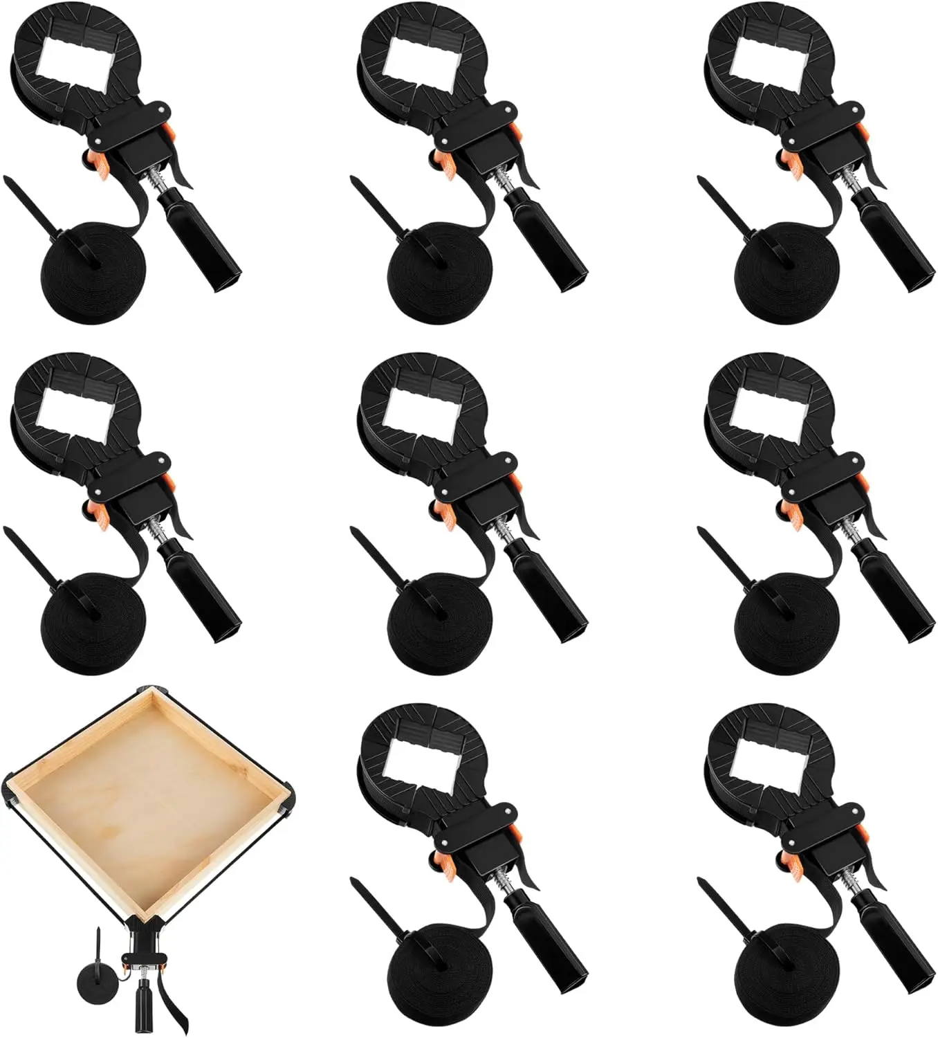 

8 Packs 13 FT Belt Band Strap Clamps for Woodworking, Quick Release Band Clamps with 4 Corner Claws, Thick and Sturdy Be