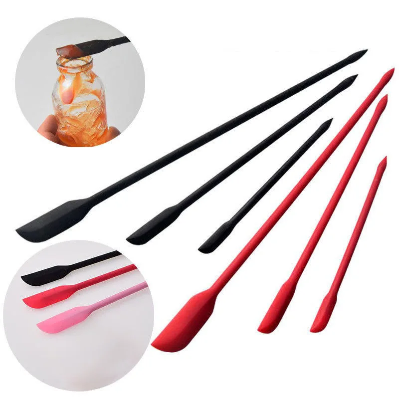 Juego de mini espátula de silicona de 3 piezas, resistente al calor, varios tamaños para tarros, botellas y cocina para cocinar, hornear y maquillaje