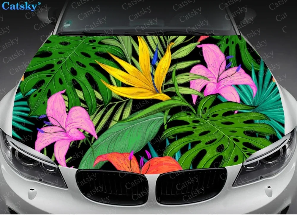 Vintage Tropical Car Accessories Hood Vinyl Stickers Wrap Engine Cover Decal Sticker Universal Car Hood Protective Film Decor